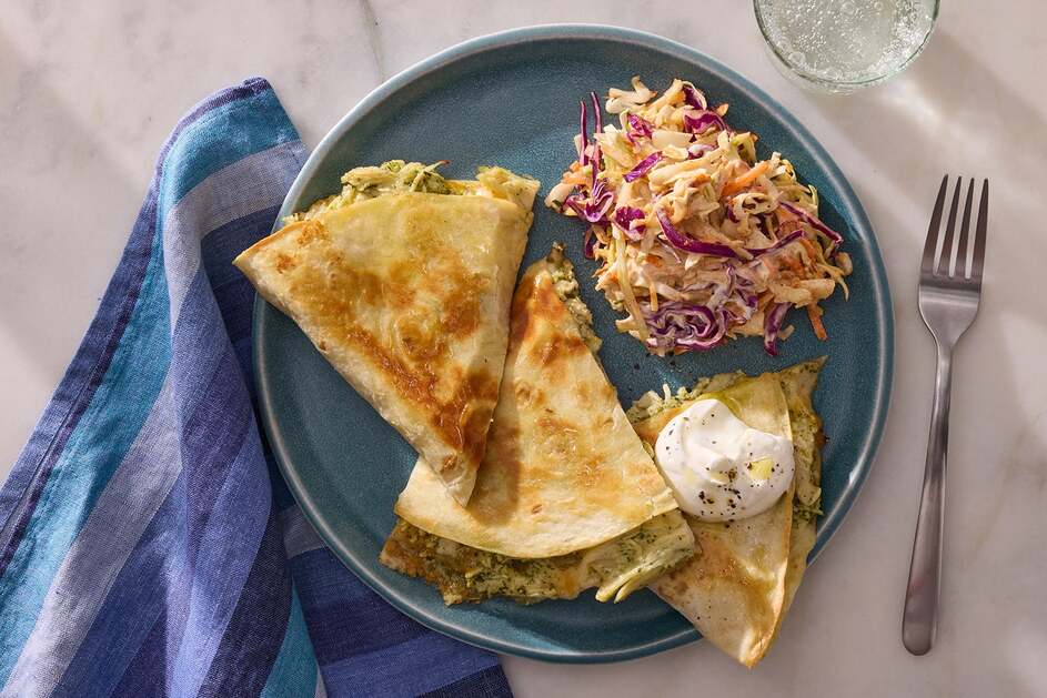 15-Min Cilantro Pulled Chicken Quesadillas