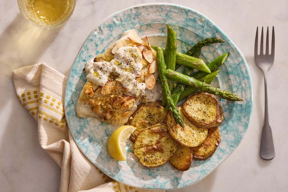 Garlic Pesto & Almond Crusted Cod