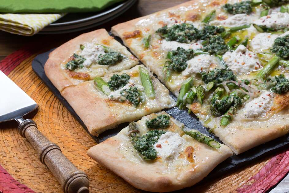 Asparagus & Arugula Pesto Pizza