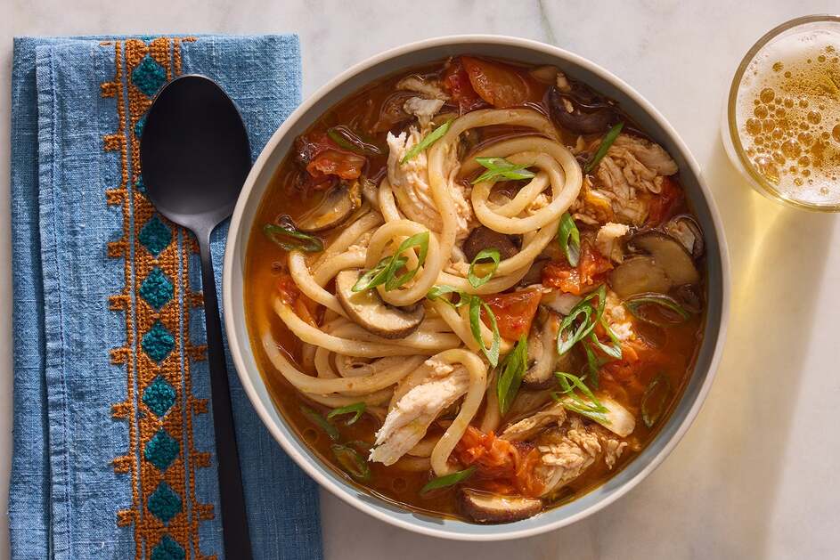 15-Min Pulled Chicken & Udon Noodle Soup