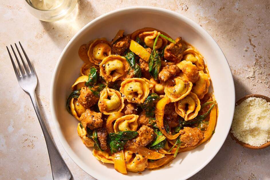 Hot Sausage & Creamy Romesco Pasta