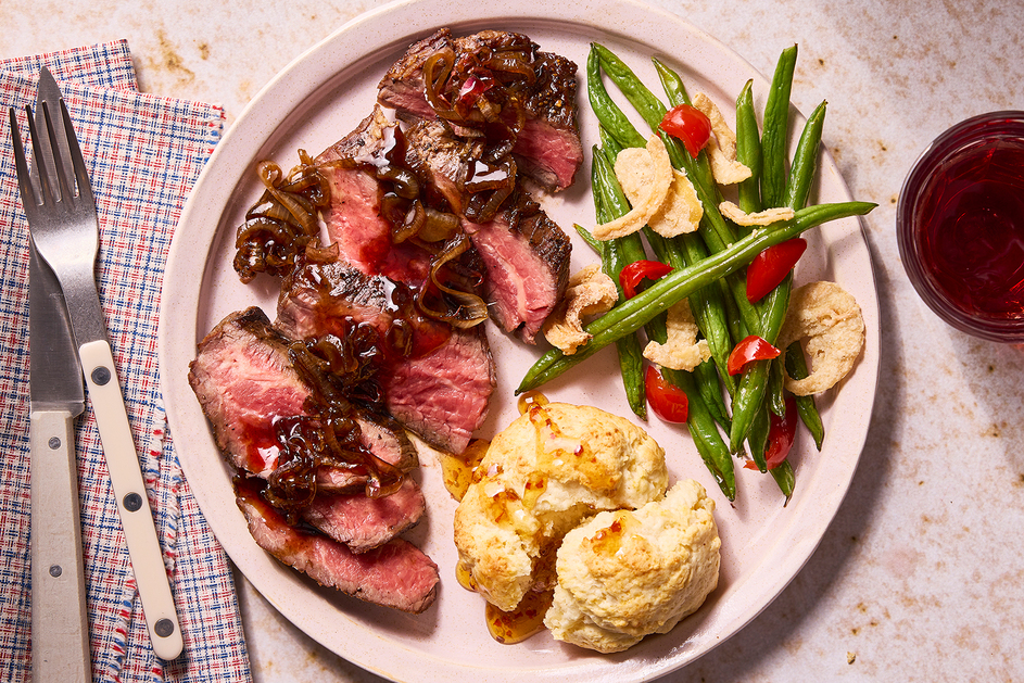 Grass-Fed Flank Steaks & Hot Honey Biscuits