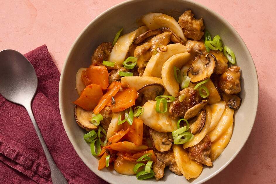 Cheesy Pork & Rice Cakes