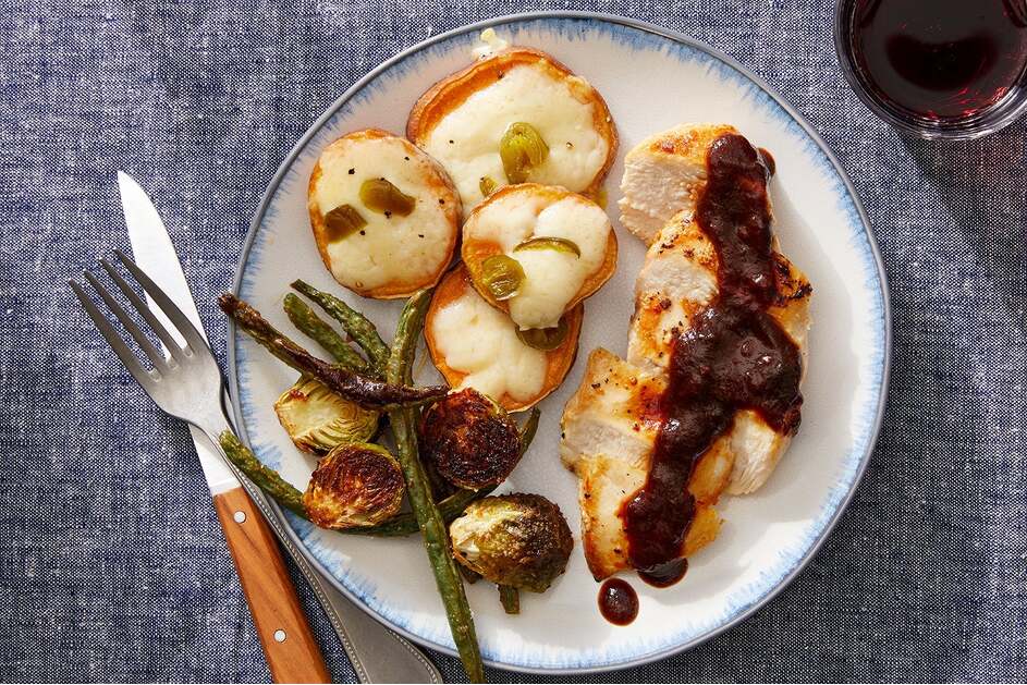 BBQ Chicken & Cheesy Sweet Potatoes
