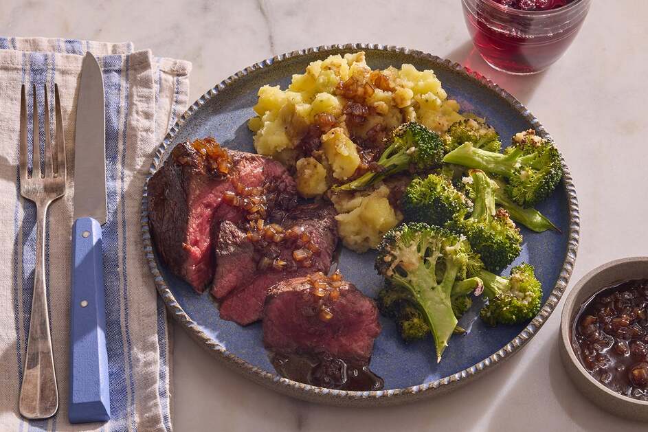 Seared Steaks & Garlic-Herb Mashed Potatoes