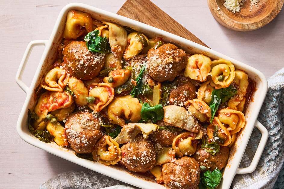Spicy Sausage Meatball & Pasta Bake