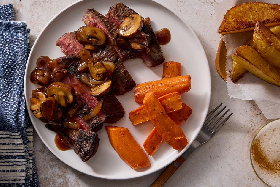 Seared Steaks & Balsamic Glazed Mushrooms