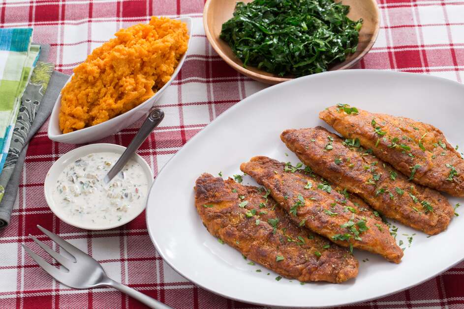 Cajun Fried Catfish & Collard Greens