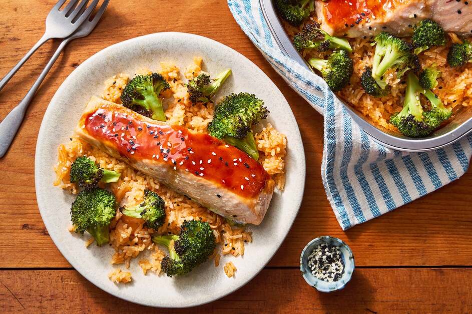 Baked Salmon & Kimchi Rice