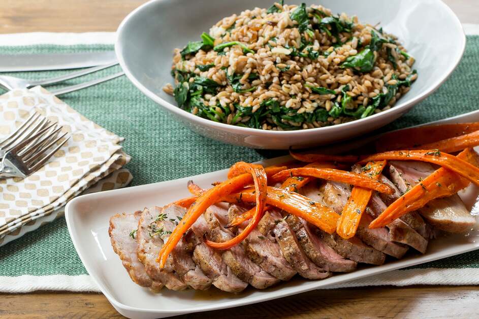 Roasted Pork & Spinach-Farro Salad