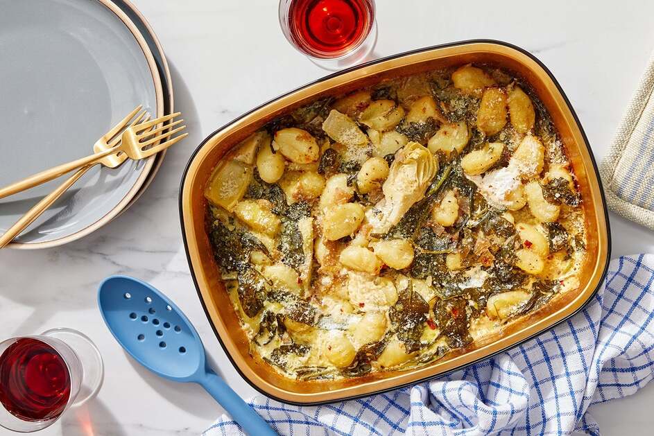Oven-Baked Creamy Spinach & Artichoke Gnocchi