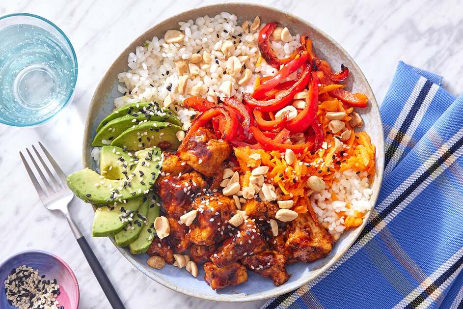 Spicy Glazed Tofu & Sushi Rice Bowls