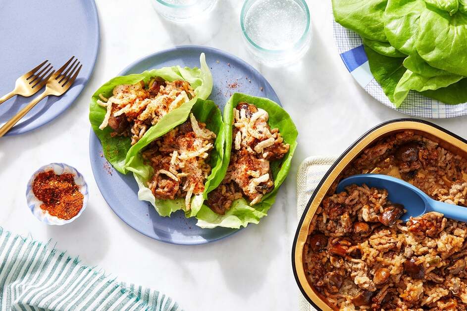 Oven-Baked Turkey & Mushroom Lettuce Cups