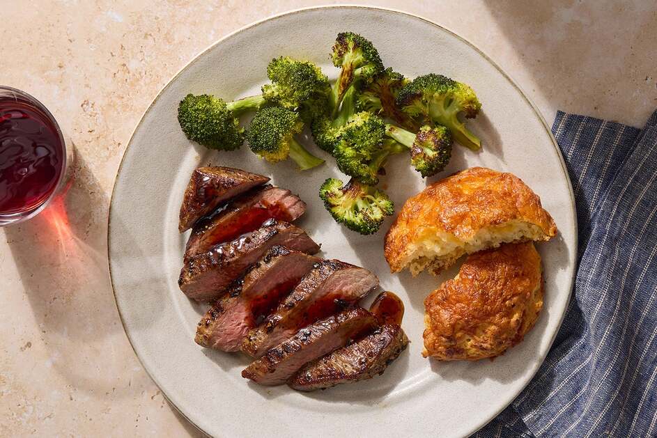 Flank Steaks & Cheesy Homemade Biscuits