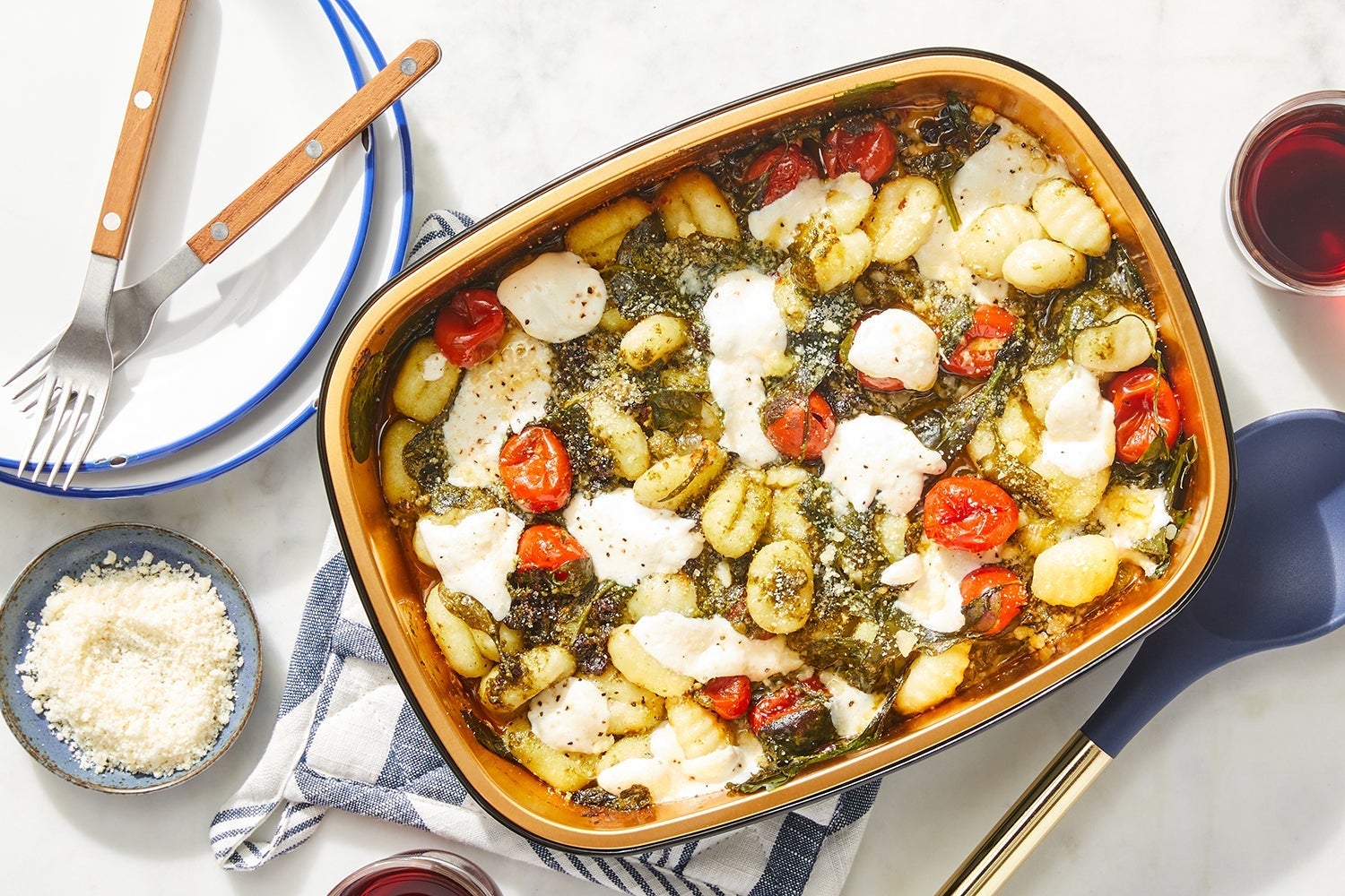 Oven Baked Cheesy Pesto Gnocchi