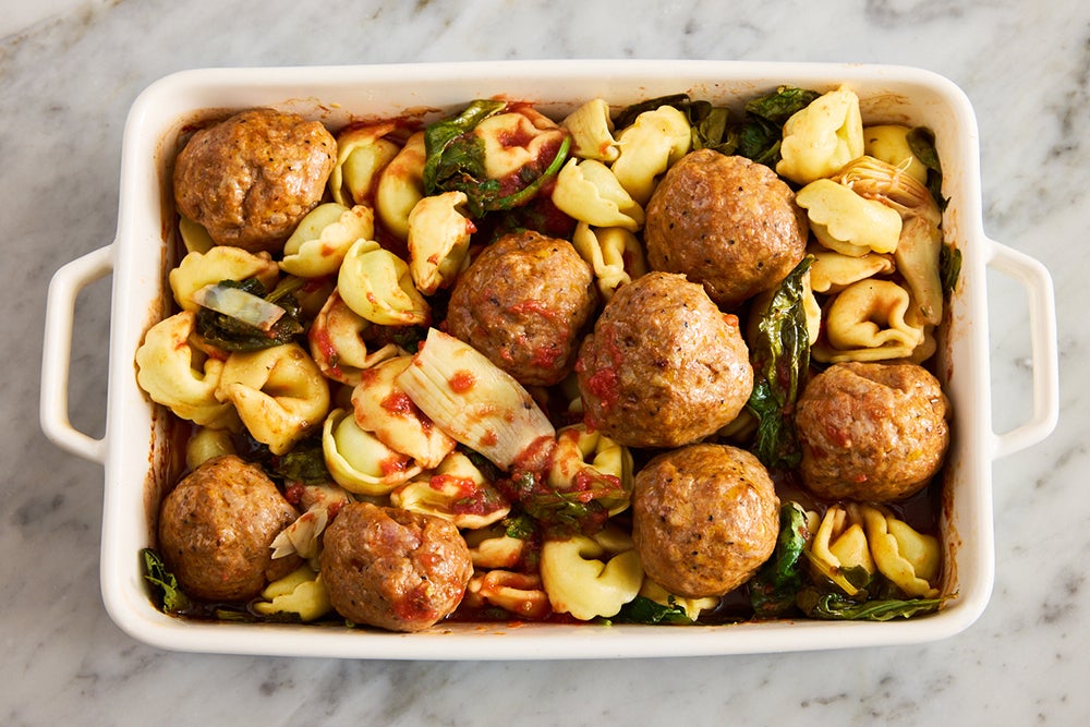 recipe-step-image-Bake the meatballs & pasta}