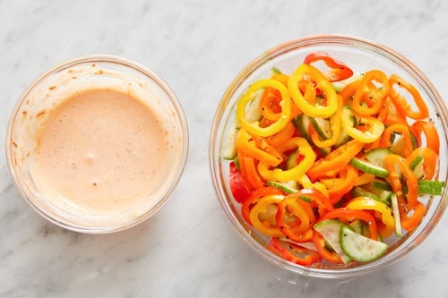 recipe-step-image-Marinate the vegetables & make the sambal mayo}