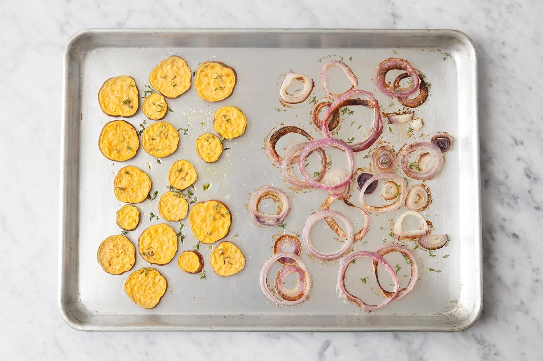 recipe-step-image-Roast sweet potato & onion:}