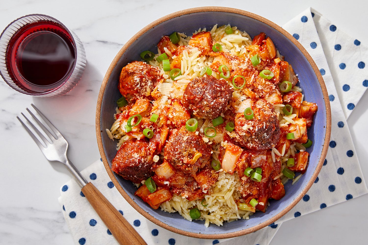 Hot Italian Sausage Meatballs & Garlic Herb Orzo