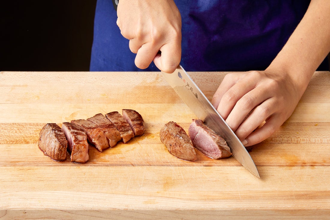 recipe-step-image-Slice the steaks & serve your dish:}