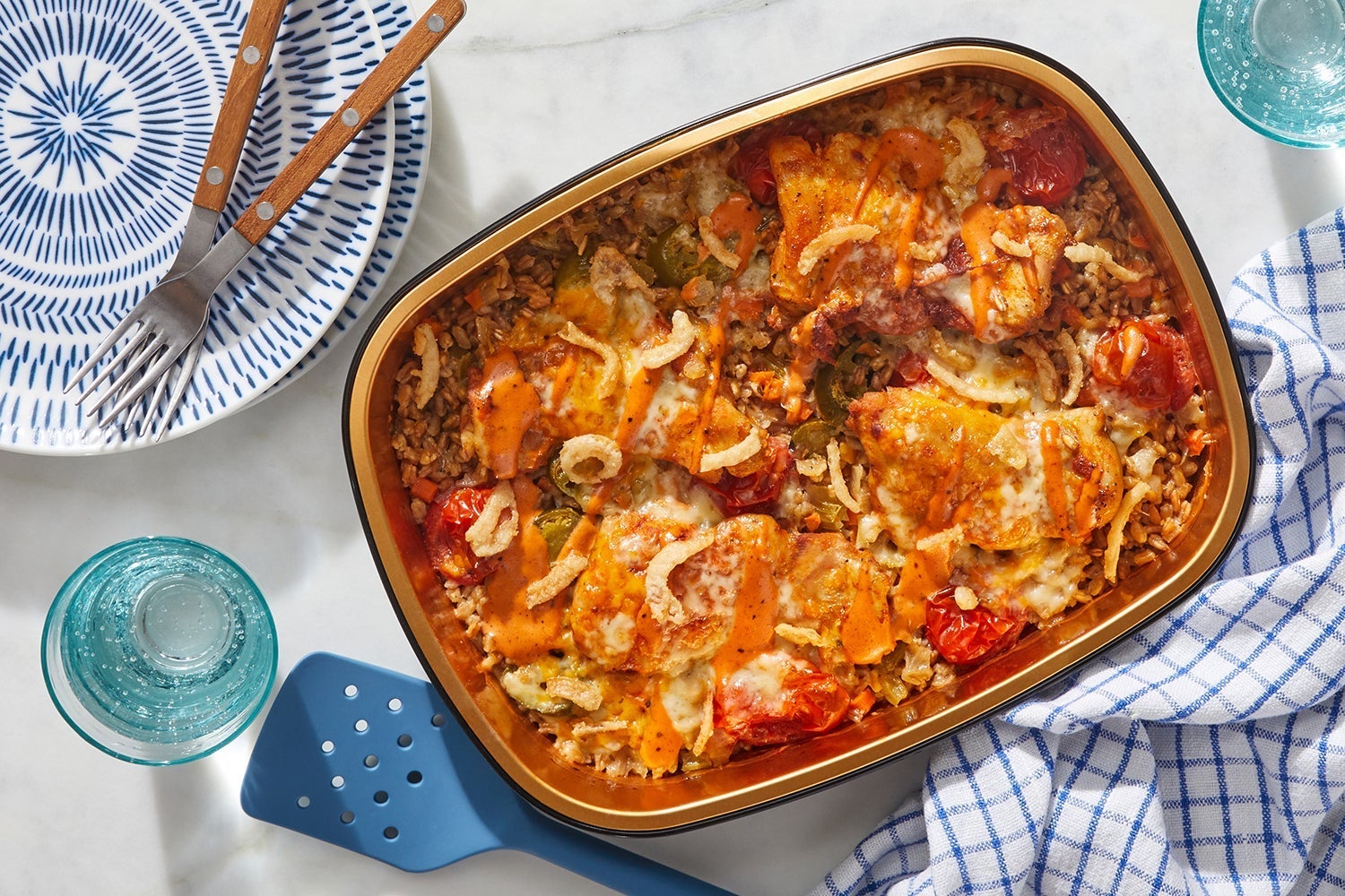 Oven Baked BBQ Chicken Thighs & Farro