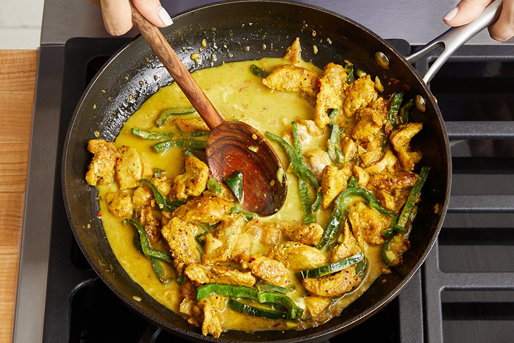 recipe-step-image- Cook the chicken & pepper }