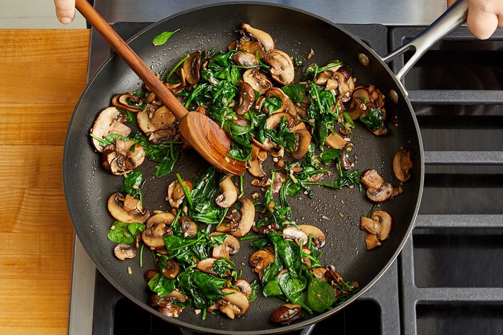 recipe-step-image-Cook the mushrooms & spinach}