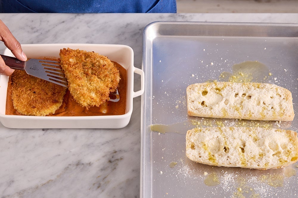 recipe-step-image-Finish the chicken & toast the baguette }