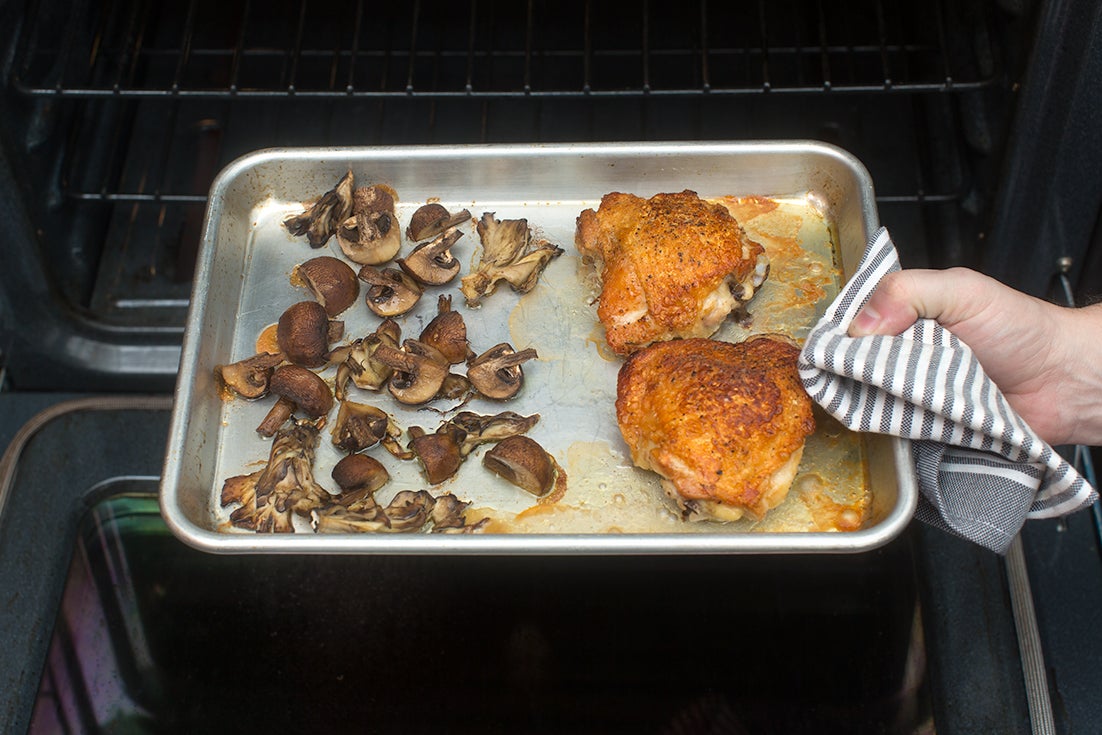 recipe-step-image-Cook the chicken & mushrooms: }