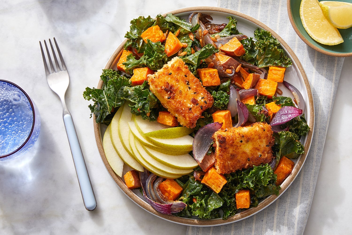 Fried Feta & Kale Salad