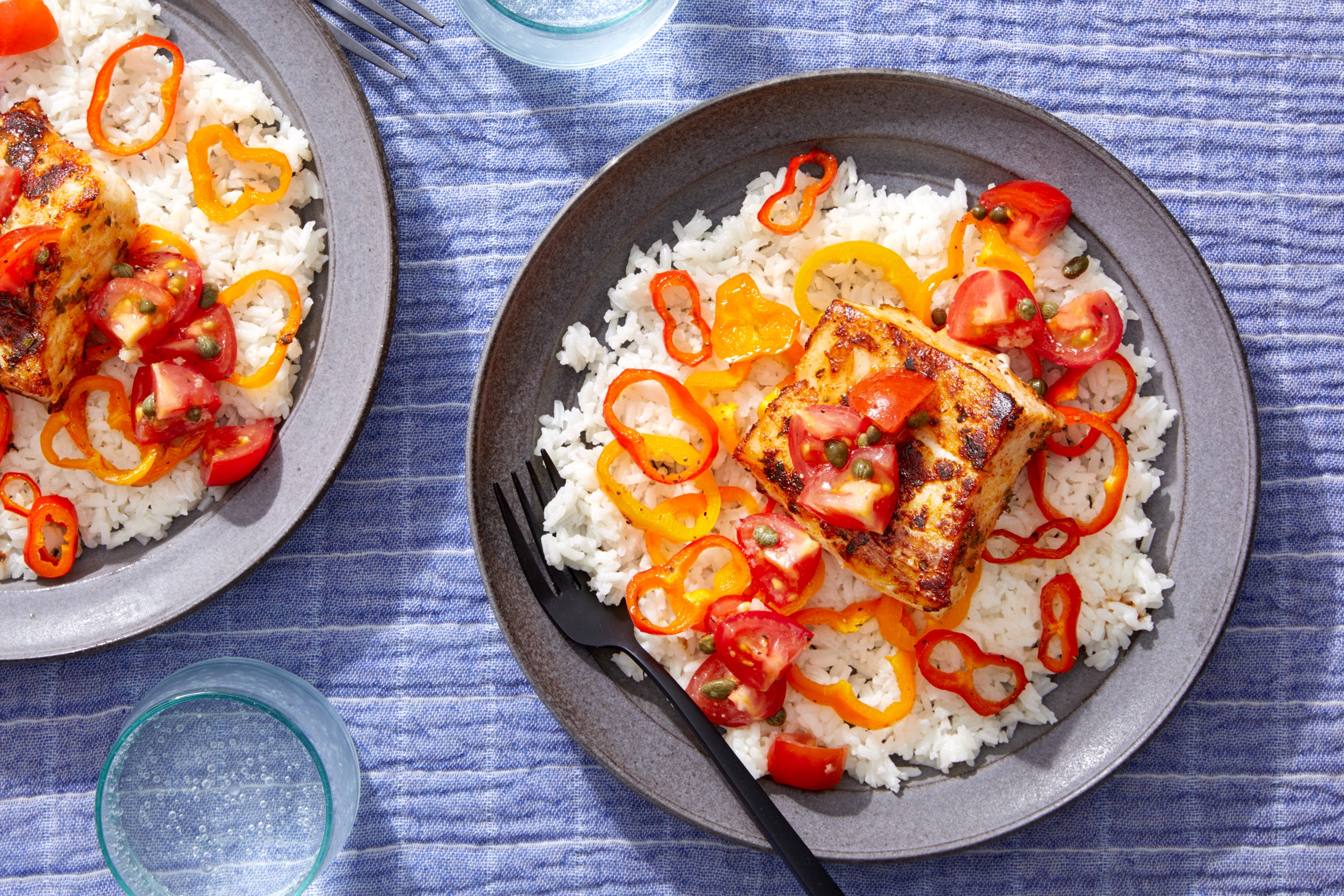 Seared Cod & Peppers over Creamy Rice